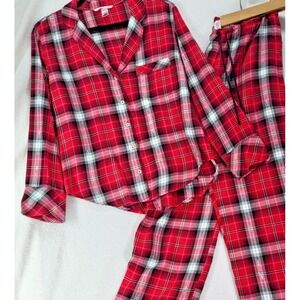 Victoria's Secret Plaid Pajama‎ Set Small Long Sleeve Button Up Shirt Pants Red